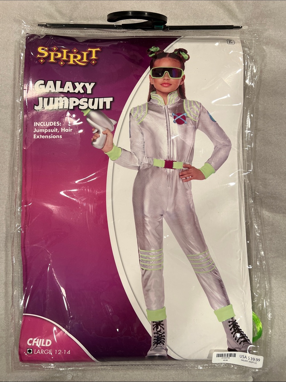 Halloween Spirit Galaxy Jumpsuit Kids Costume - Silver with Lime Accents